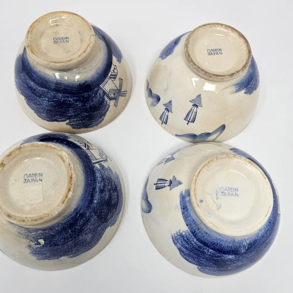 Vintage Blue Delft? Windmill Bowl Holland Scenes Set of 4 Bowls Made In Japan - Picture 5 of 12